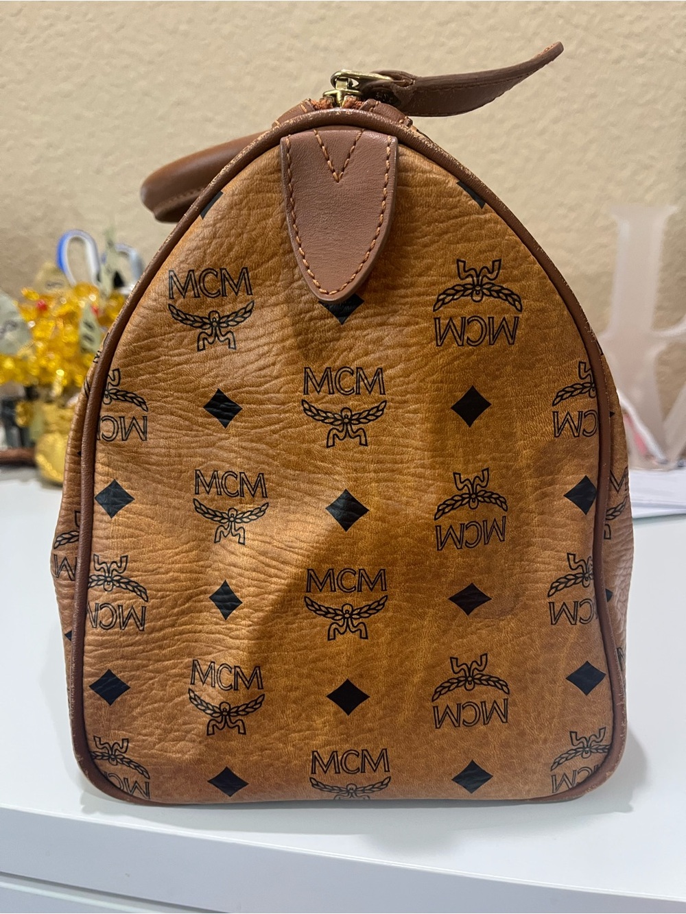MCM COGNAC VISETOS BOSTON BAG a WITH DOG CHARM - Picture 11 of 15